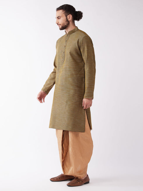 Vastramay Men's Black And Rose Gold Silk Blend Kurta And Dhoti Set